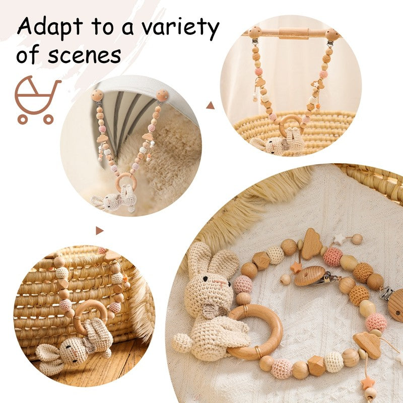 Baby Crochet Stroller Toys Wooden Hanging Ocean Stroller Teething Rattle Bell Animal Mobiles Gym Stroller Pendants Gifts Toys