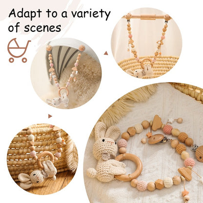 Baby Crochet Stroller Toys Wooden Hanging Ocean Stroller Teething Rattle Bell Animal Mobiles Gym Stroller Pendants Gifts Toys