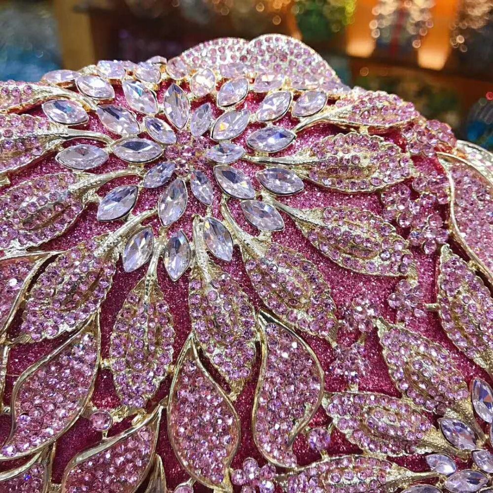 XIYUAN women red/pink/blue/gold/silver Hollow Out Flower Birthday party Crystal Evening bag Clutch purse Minaudiere Handbags