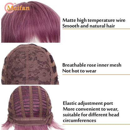 Peruca MEIFAN Sintética Curta para Cosplay Lolita Anime Masculina Cabelo Liso Masculino Fibra de Alta Temperatura Rosa Azul Louro Ombré Preto Peruca