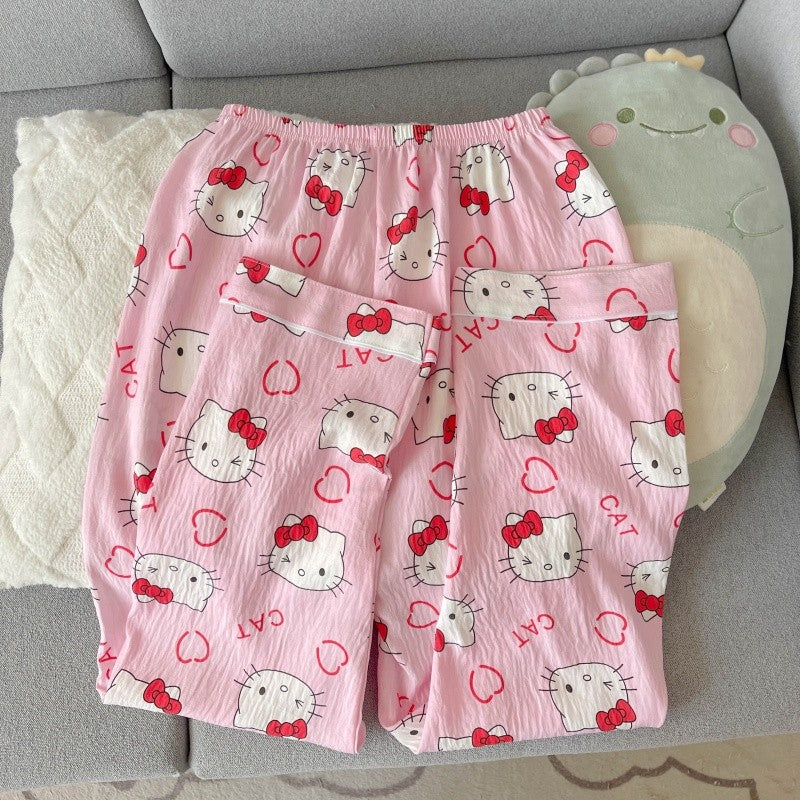 Cartoon Hello Kitty Pajamas Set Women's Autumn Winter Long Sleeve Loungewear Pink Cute Sleepwear Kawaii Soft Homewear Outfit