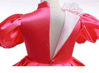 New 2026 Movie Inspired Lolita Princess Dress Super Plumber Bros's Friend Peach Costume Girls Pink Lace Frock Role Play Apparel