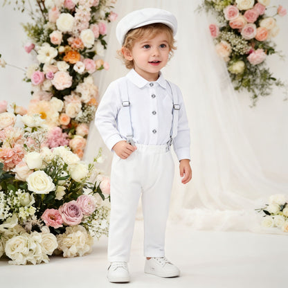 Roupa de Batismo para Bebês Meninos, Terno com Suspensório, Conjunto Formal de Cavalheiro para Casamento de Meninos da Flor, Roupa de Recém-nascido