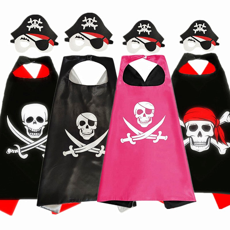 Children's Pirate Cloak Costume Pirate Cape CostumeToy Set Boy Girl Halloween Cosplay Mask Party Gifts