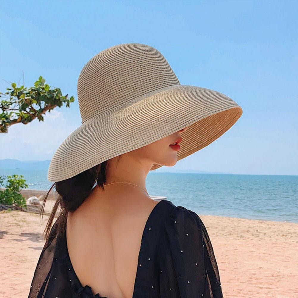 Women Panama Straw Hat Summer Sun Hats Solid Plain Elegant Wide Brim Hat Sunscreen Hepburn Style Beach Hat For Outdoor