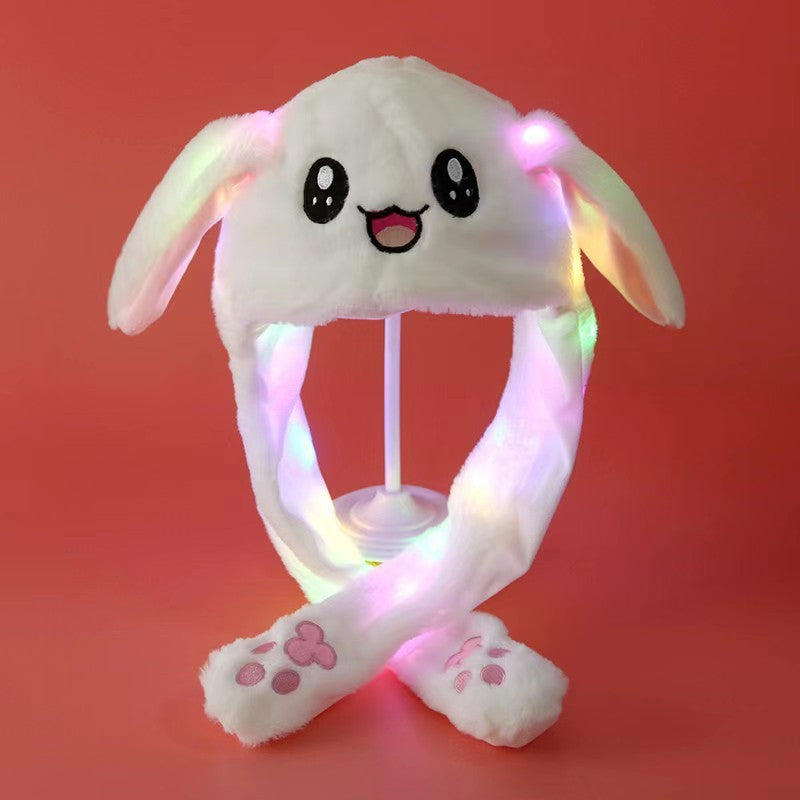 LED Plush Rabbit Hats Glowing Bunny Ears Hat With Moving Ears Cute Spring Cap Adult Children Funny Gift Cosplay Costume