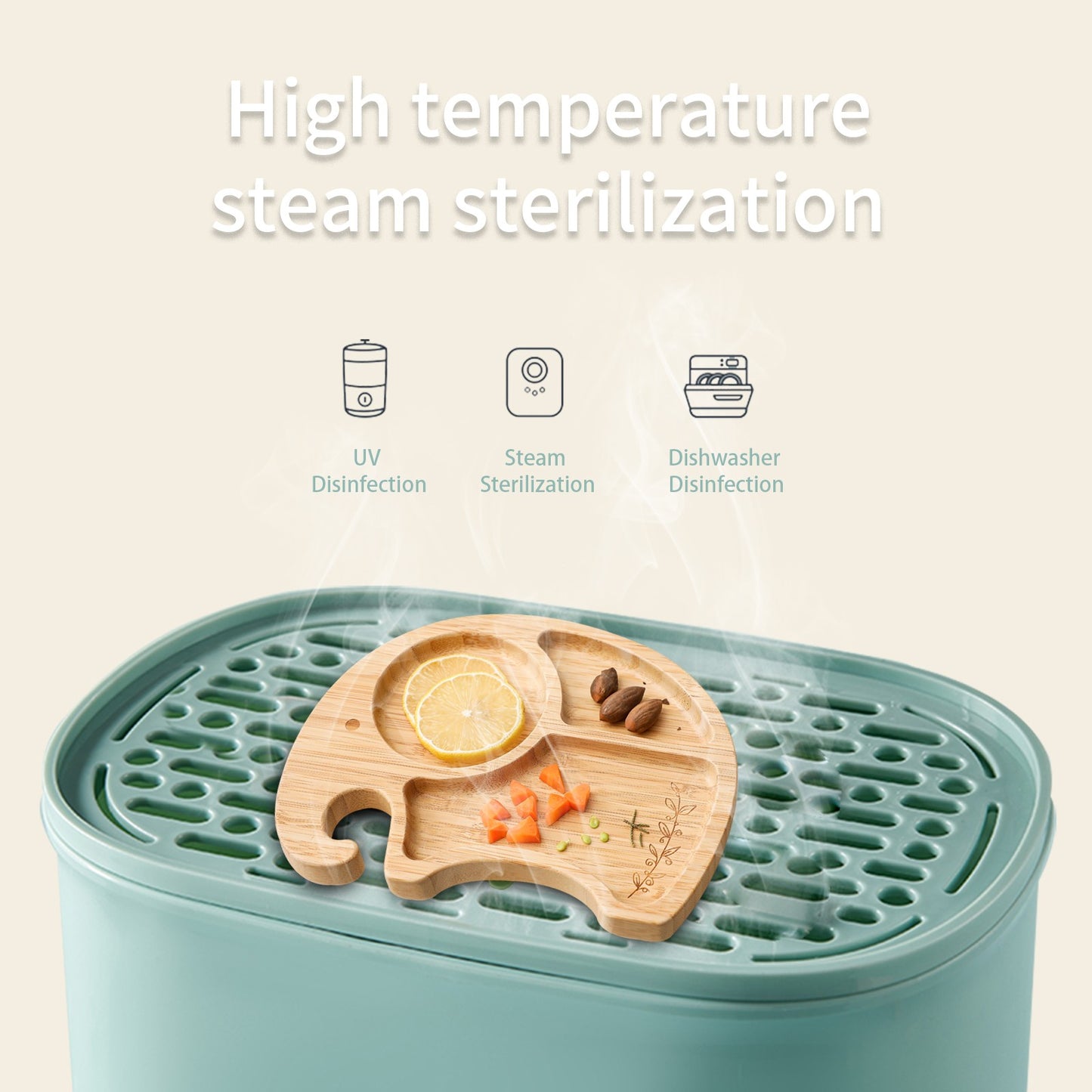 Wooden Baby Feeding Bowl Cartoon Elephant Clouds Bamboo Kids Feeding Dinnerware With Silicone Suction Cup Anti-hot Tableware