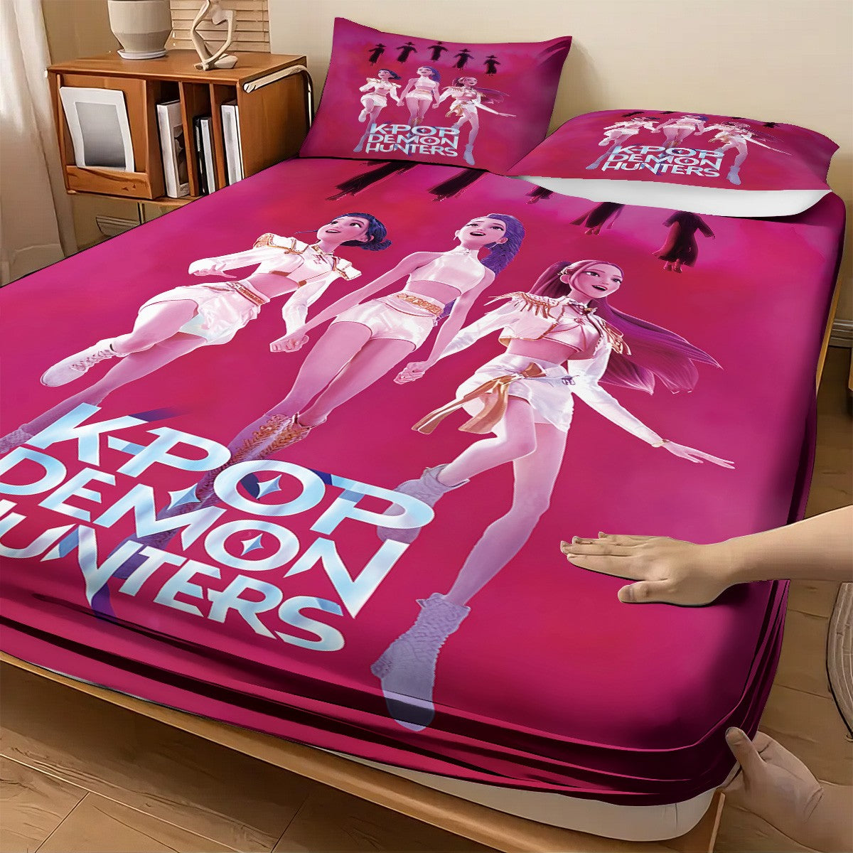 3pcs K-Pop Demon Hunters Printed coreless Bed Sheet Set Multi Size Soft Bed Cover Bedroom Bedding Machine Washable