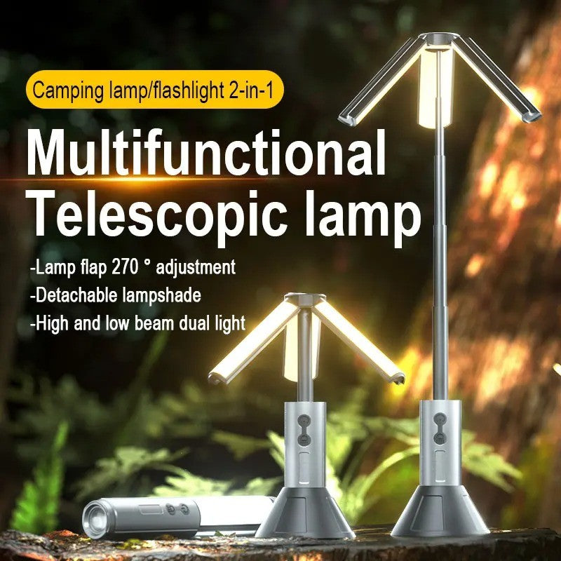 Light 2 in 1 Rechargeable Telescopic Camping Lantern Multi-functional Camping  Flashlight with Hook Outdoor Emergency Work Light