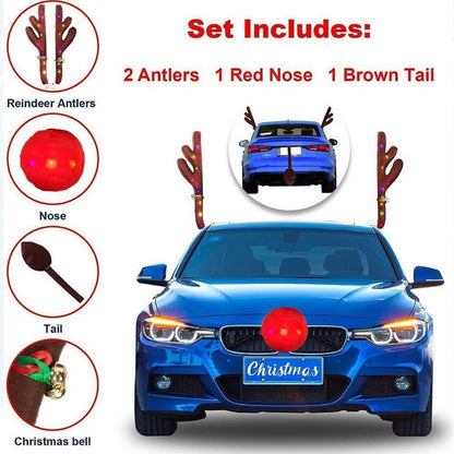 Acessórios de decoração de carro de Natal com chifres de LED luminosos, chifres de veado para carro, caminhão, SUV e decoração de veículos.