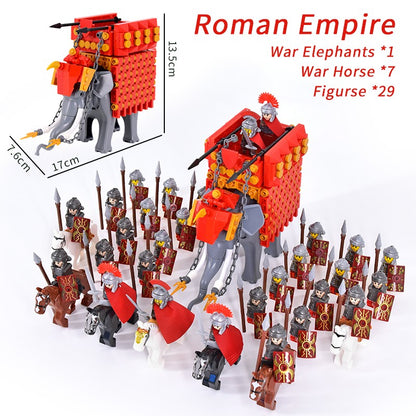 MOC Império Romano Exército Espartano Soldado Medieval Carruagem Blocos de Montar Tijolos Brinquedos de Capacete de Guerra Militar Antiga Para Crianças
