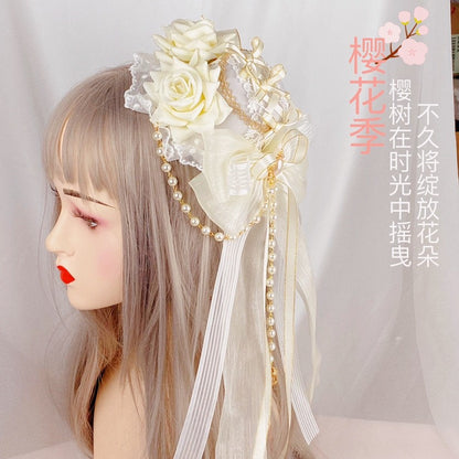 Chapéu de Aba Lisa Lolita Branco Rosa Versátil Lo Flor Casamento Elegante Acessórios de Cabelo