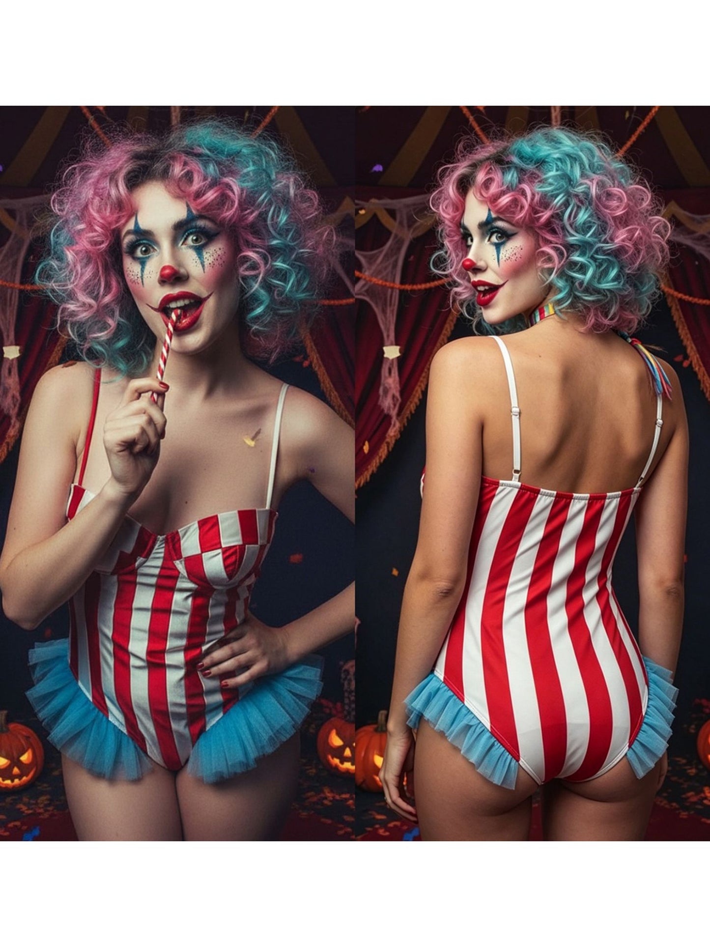 Women's Carnival Bodysuit Sleeveless Stripes Print Leotard Tops Playsuits Halloween Cosplay Costume