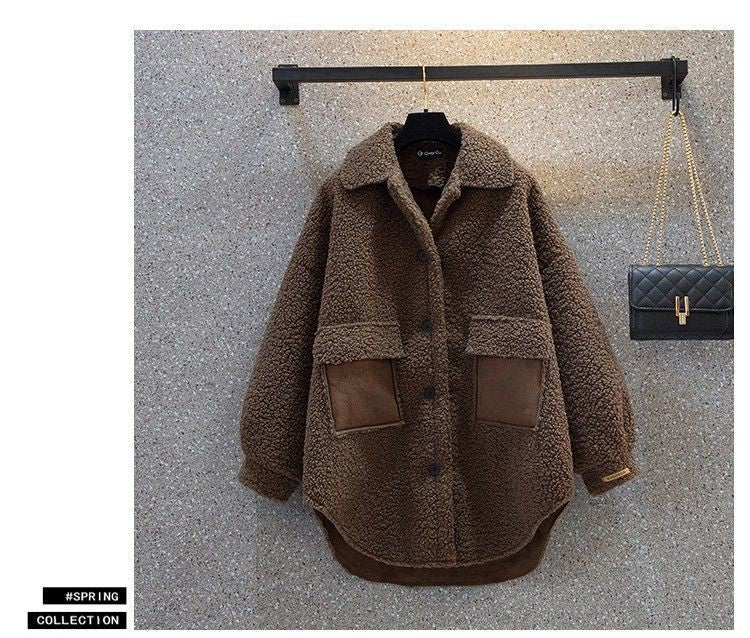 Plus Size Plus Size Women's Autumn Winter Thickened Lamb Fur Jacket Chic Hong Kong Style Design Slimming Outerwear Street Trend