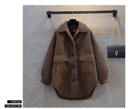 Plus Size Plus Size Women's Autumn Winter Thickened Lamb Fur Jacket Chic Hong Kong Style Design Slimming Outerwear Street Trend