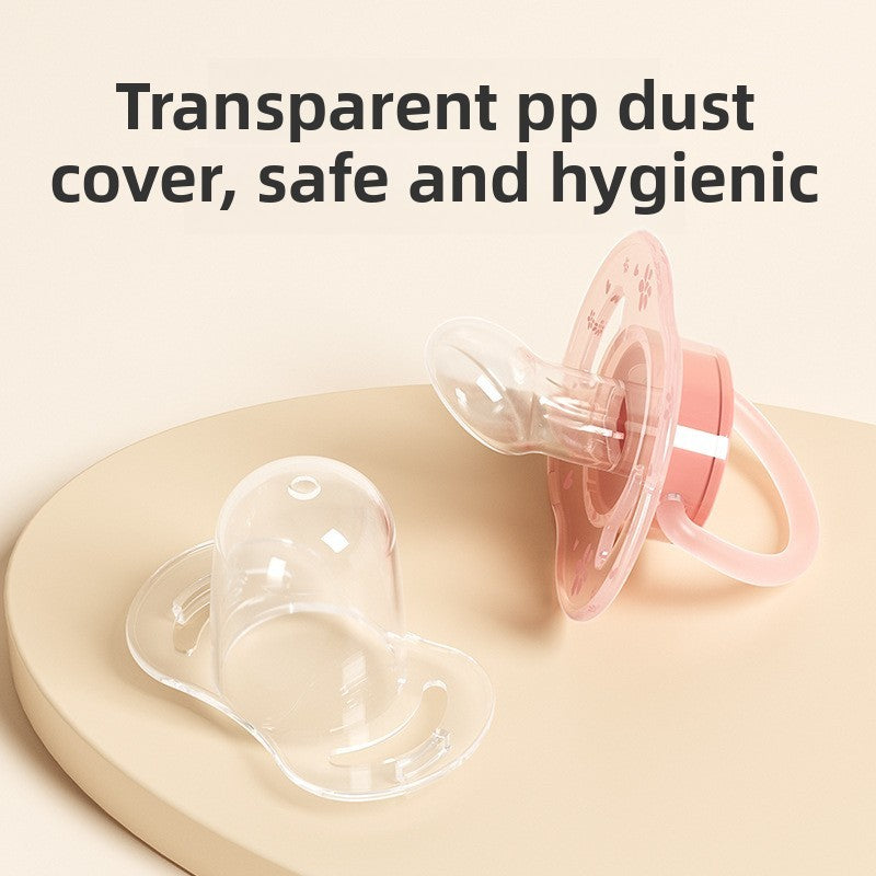 1pc Cute Baby Pacifier Liquid Silicone Nipple Flat Head with Dust-Proof Lid Flower Pattern PP Handle Soother for 3 month above
