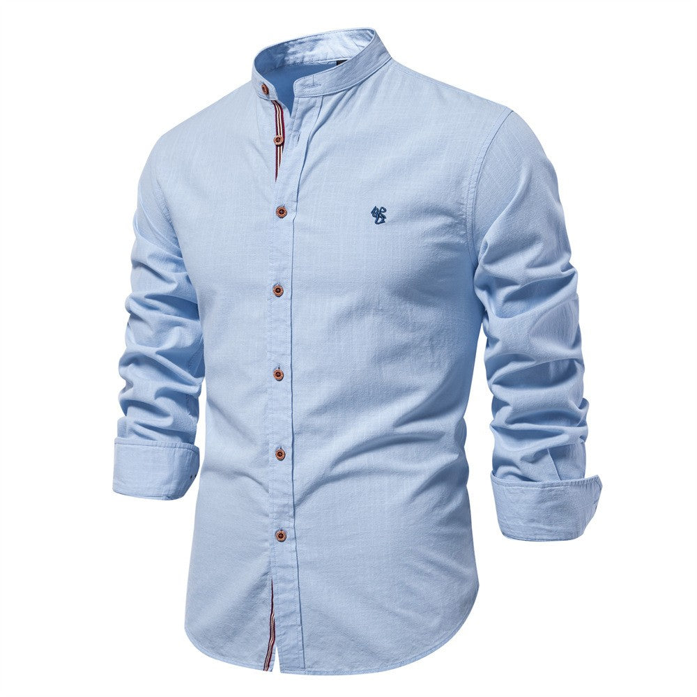 2025 New 100% Cotton Linen Shirt Men Embroidery Brand Shirts Tops High Quality Long Sleeve Button Down Casual Blouses