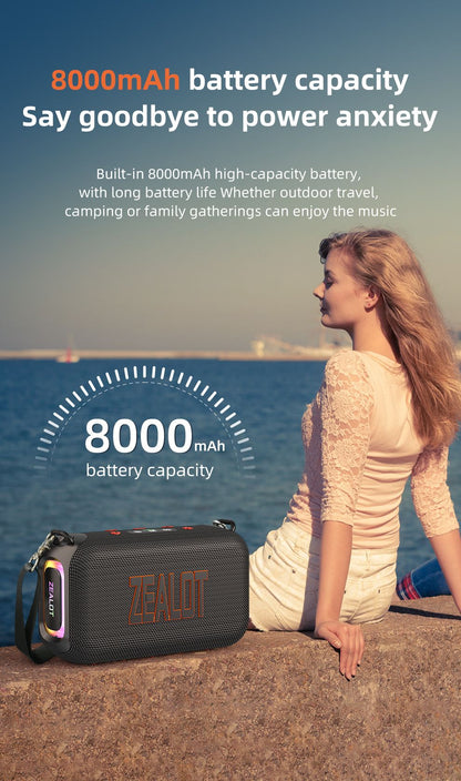Caixa de som Bluetooth portátil 3D Zealot-S85 50W com diafragma duplo e alça à prova d'água IPX6 para ambientes externos