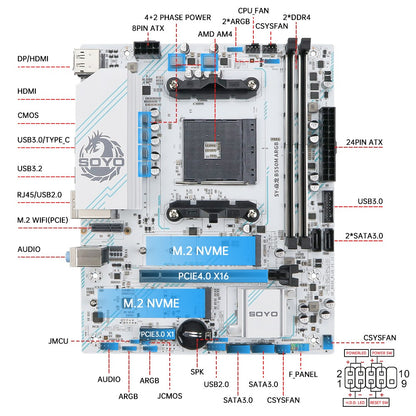 SOYO AMD B550M Gaming Motherboard USB3.1 M.2 Nvme Sata3 DDR4 Dual Channel Supports RYZEN R3 R5 R7 3000 4000 5000 CPU AM4 Socket