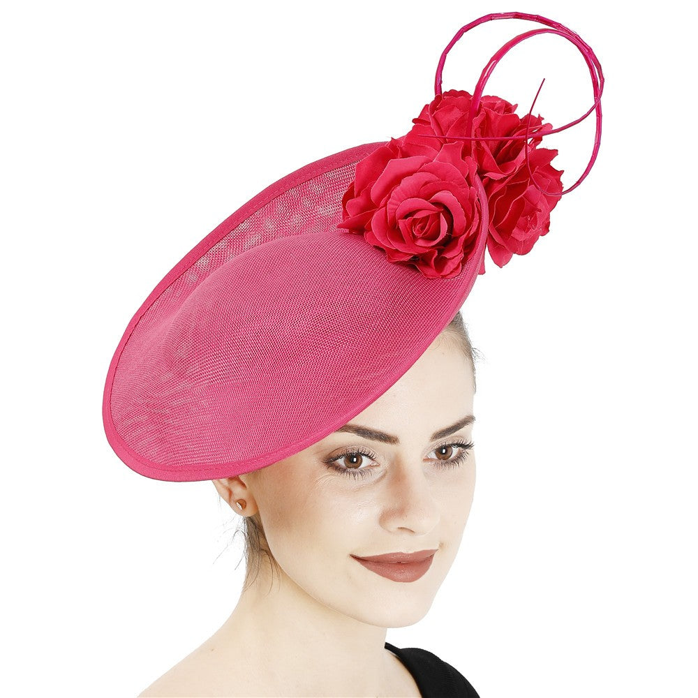 Lindo Vestido Formal de Casamento Chapéu Fedora Feminino Grande Derby Casquete de Flor da Moda Fascinator Chapéu Feito à Mão Ocasião Chapelaria