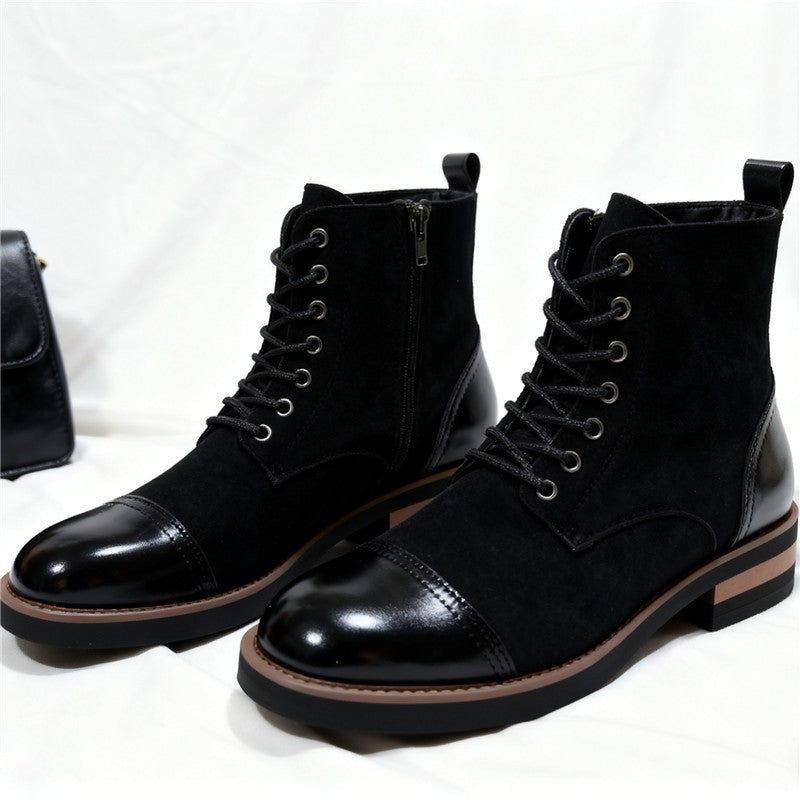 Men's Leather Lace - up Ankle Boots Retro Color - Block Formal Casual Boots Comfortable Non - slip Dress Boots For Daily Wear