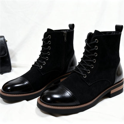 Men's Leather Lace - up Ankle Boots Retro Color - Block Formal Casual Boots Comfortable Non - slip Dress Boots For Daily Wear