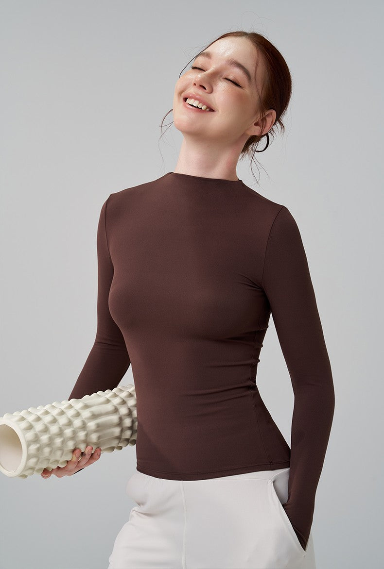 SOISOU 5 Colors Half-High Collar Slim Fit Yoga Top Women's Pilates Pullover Sports Long Sleeve High Elastic Fitness T Shirt