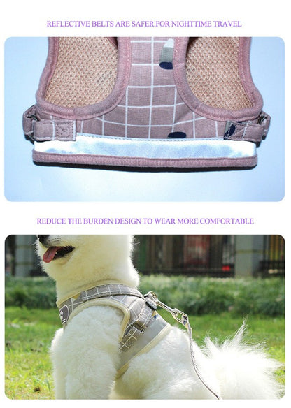 Colete Respirável de Nylon para Cães, Arnês Ajustável e Conjunto de Coleira para Cães Pequenos e Gatos, Coleira Refletiva para Filhotes