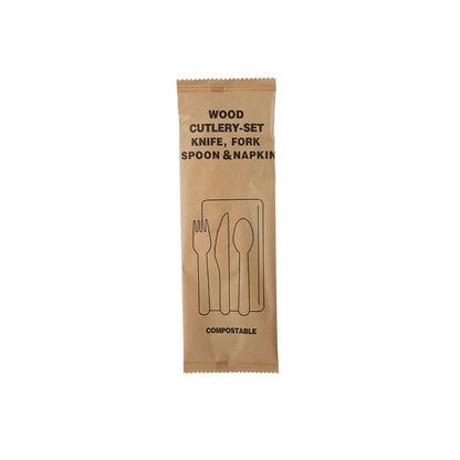 20pcs Disposable Wooden Cutlery Combo(Fork Knife Spoon Paper Napkin) Portable Party Camping Biodegradable Wooden Tableware Set