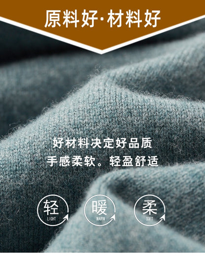 100%Merino Wool Lapel Sweater Men's Turtleneck Loose Knit Pullovers Youth Business Casual Joker Tops Warm Solid Color Base Shirt