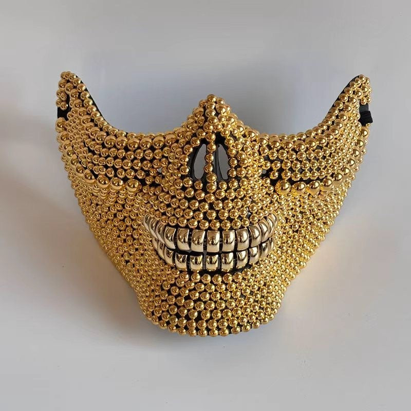 New Ghost Rider Mask Handmade DIY Pearl Carnival Party Mask, Horror Half Face Chin Mask for Men and Women, Halloween