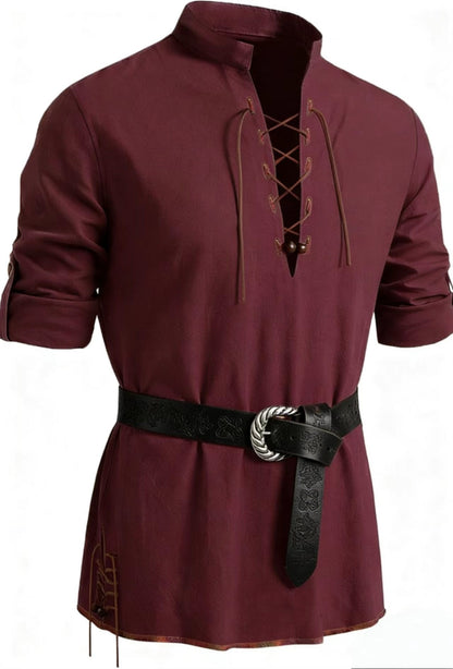 Runcati Mens Medieval Pirate Shirt Cotton Retro Lace Up Renaissance Shirts Viking Long Sleeve Halloween Costume Tops