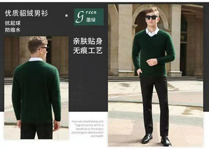 Autumn And Winter New Warm Pure Mink Cashmere Sweater Men's V-neck Pullover Thickened Plus Size Knitted Bottoming Shirt