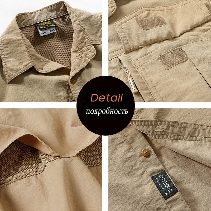 Summer Men Short Sleeve Cargo Breathable Shirt Man Casual Tactic Multi Pocket Shirts Men Outdoor Hike Safari Work Shirt Top Polo