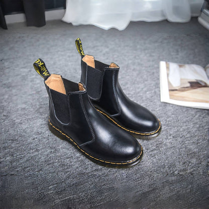New Unisex Autumn Breathable Leather Ankle Boots Smooth Leather Platform Chelsea Boot for Women Men Platform Boots