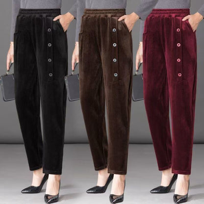 Casual Winter Thin & Thick Fleece Harem Pants Office Lady Solid Elegant Trousers Slim Women's Pants Retro Vintage Casual Pants