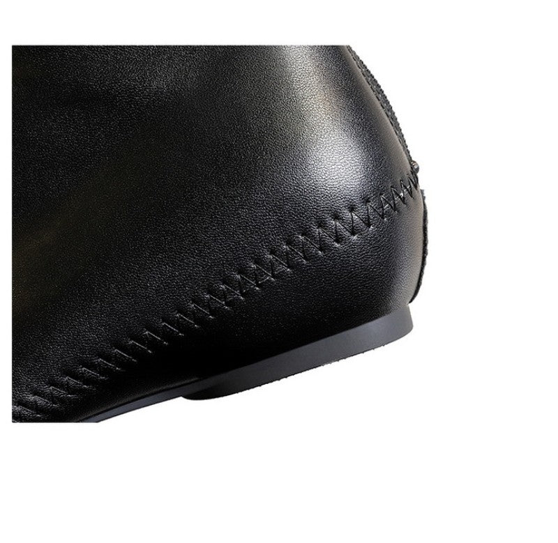 Retro European American Style Versatile Low Heel Heel Heightened Metal Pointed Iron Head Short Tube Women's Boots Short Boots