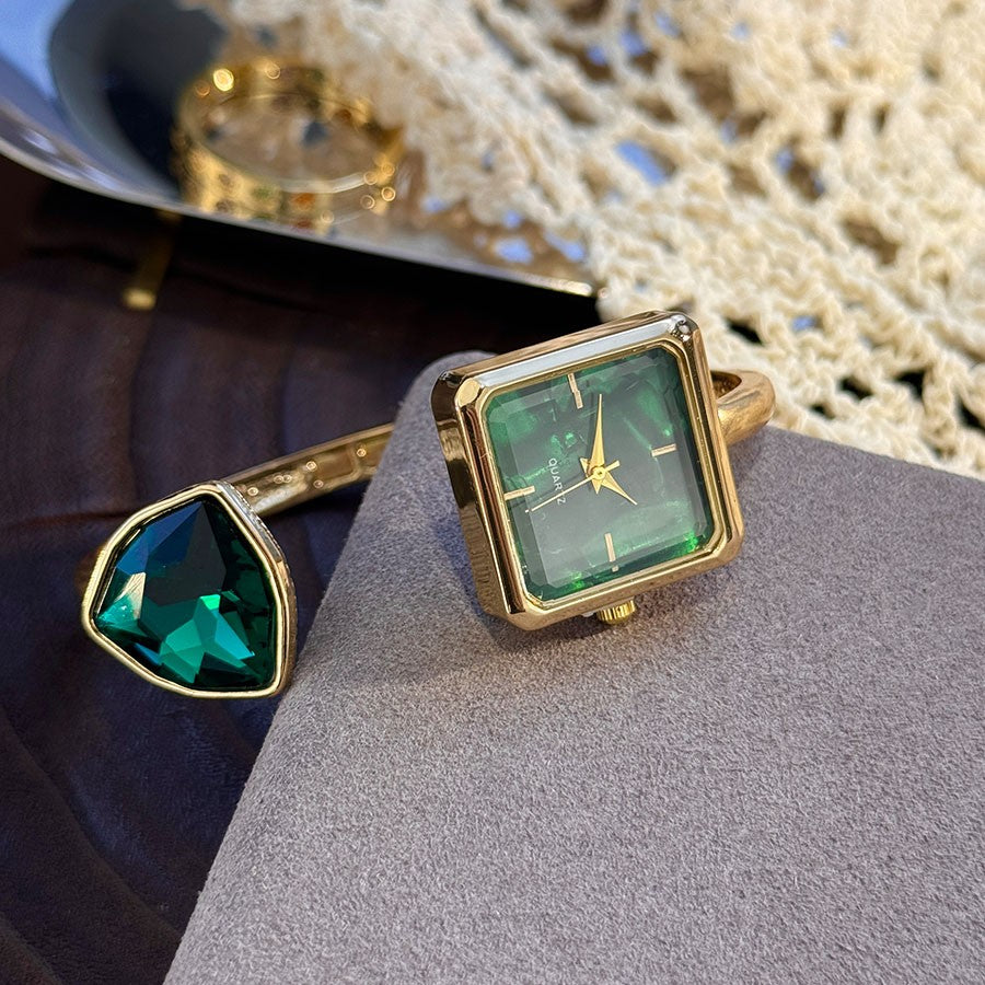 New Ladies Open Bracelet Watch Assorted Shaped Diamond Color Gemstone High-End Quartz Wristwatch Lazy Person's Stylish Timepiece