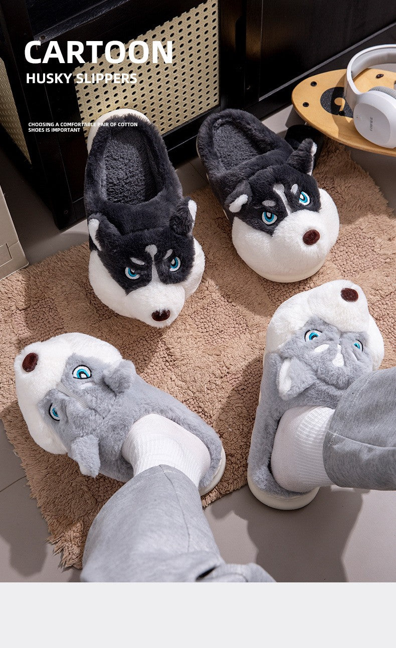 Plus Size 50 Indoor Fluffy Slippers For Women Men Winter Warm Shoes Cute Cartoon Dog Light Weight Couples Home Floor Slipper