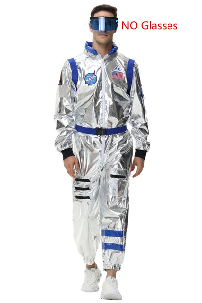 Adult Silver Astronaut Costume Men Women Spaceman Suit Space Jumpsuit Halloween Cosplay Party Dress Up