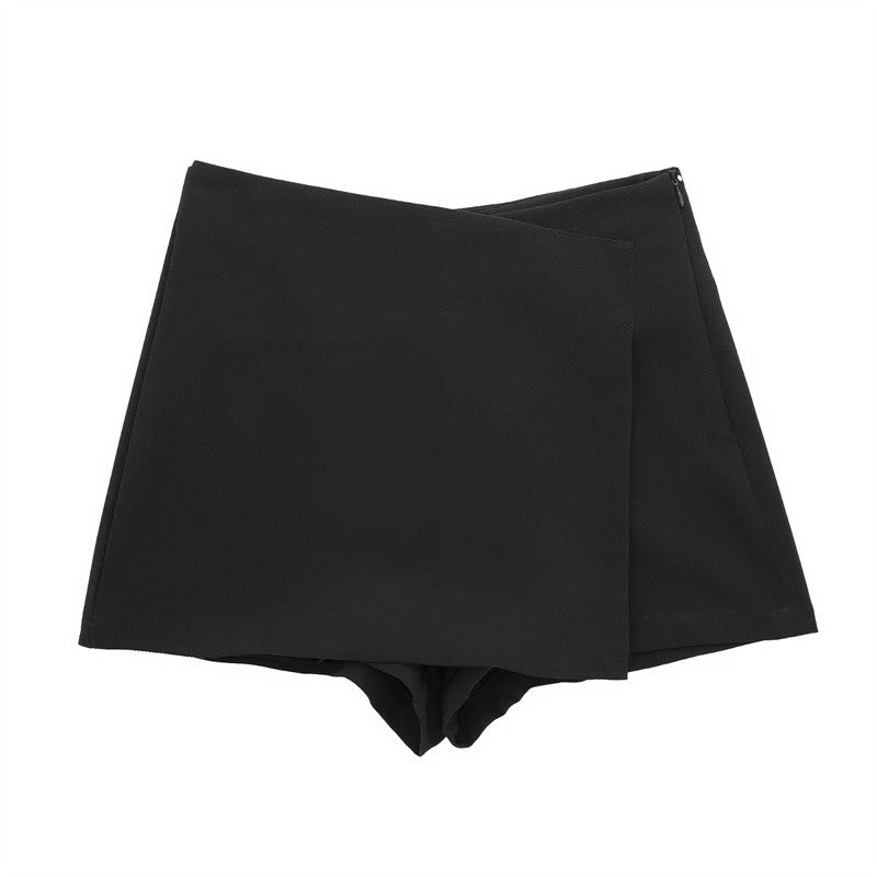 MUJER 2025 Asymmetric Skort For Women Black High Waist Mini Skirt Shorts Women C