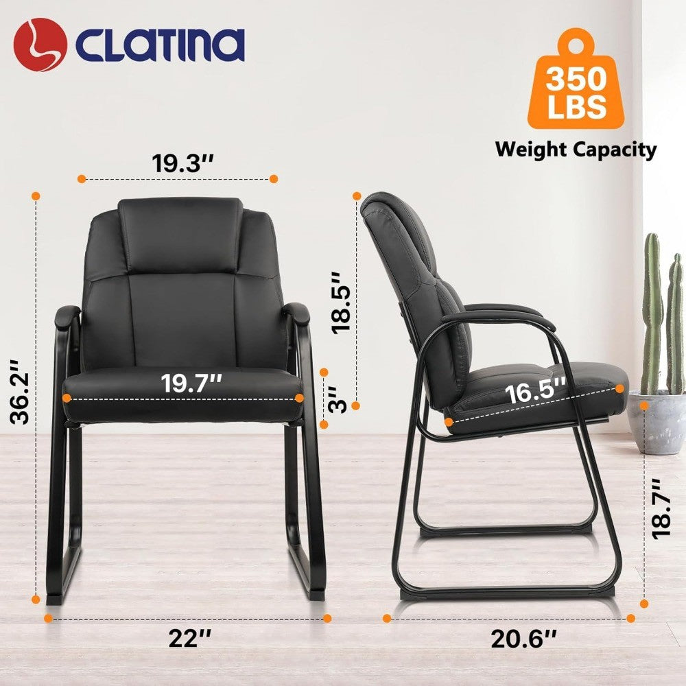 Leather Guest Chair with Padded Arm Rest for Reception Meeting Conference and Waiting Room Side Office Home