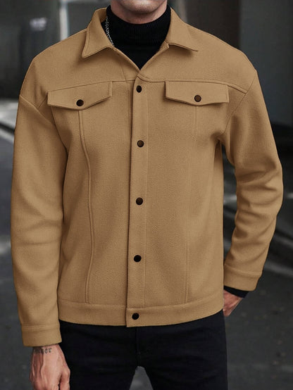 New Men's Lapel Wool Blend Casual Jacket for Autumn and Winter - Trendy, Versatile Outerwear for Teens