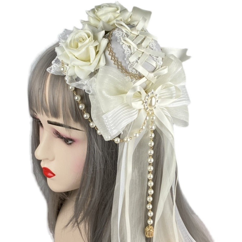 Chapéu de Aba Lisa Lolita Branco Rosa Versátil Lo Flor Casamento Elegante Acessórios de Cabelo