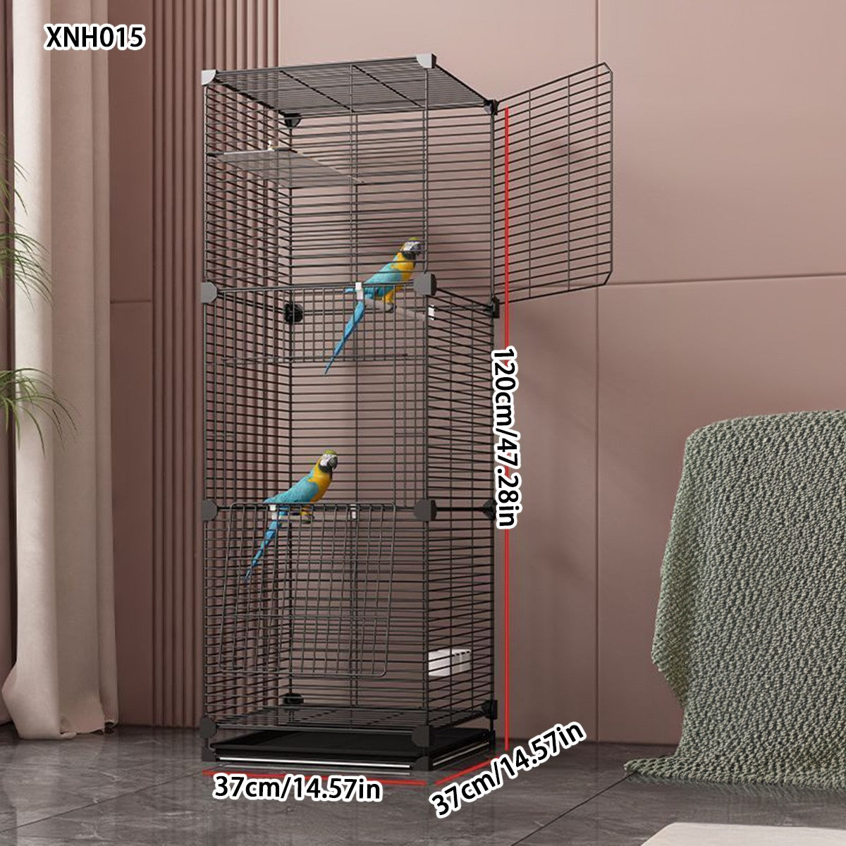 Gaiola para Papagaio Grande Doméstica com Pele de Tigre, Fênix Negra, Peônia, Nova Casa de Luxo, Arame Horizontal, Gaiola Ornamental de Metal Especial