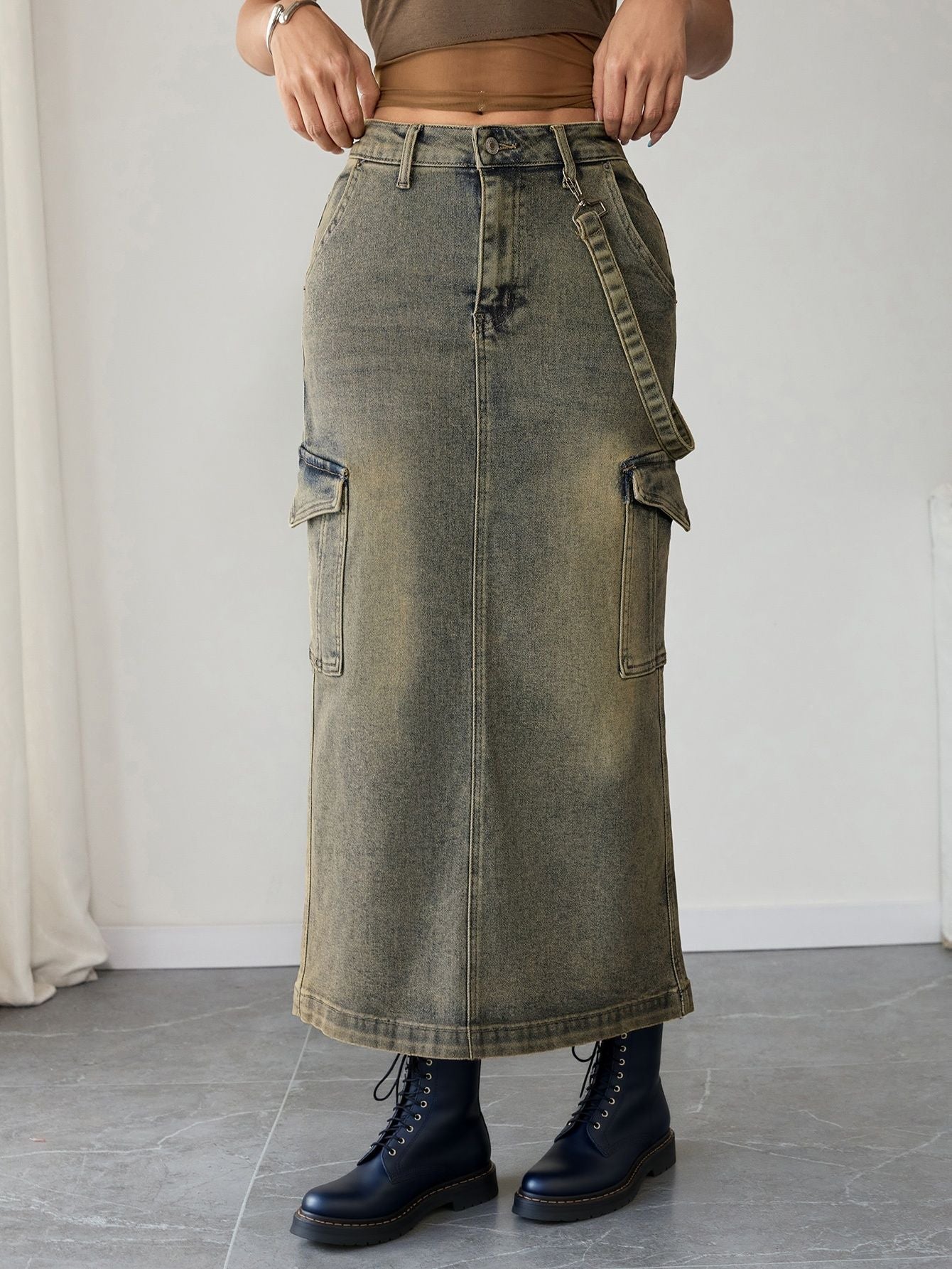 Modern Office Style Women's Denim Maxi Skirt High Waist Long Jean Pants Minimalist Workwear Fashion Clothing