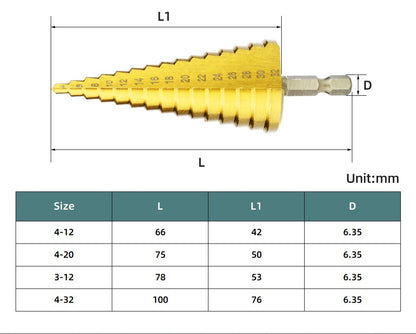 Broca escalonada de titânio HSS, conjunto de brocas escalonadas de alta velocidade, ferramentas de broca tipo serra, broca cônica para metal e madeira 4-12 4-20 4-32mm