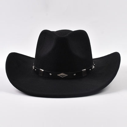 Winter Big Brim Western Cowboy Hat  Belt Decor Jazz Fedora Hats Retro Gentleman Lady Jazz Cowgirl Cap Church Sombrero Caps