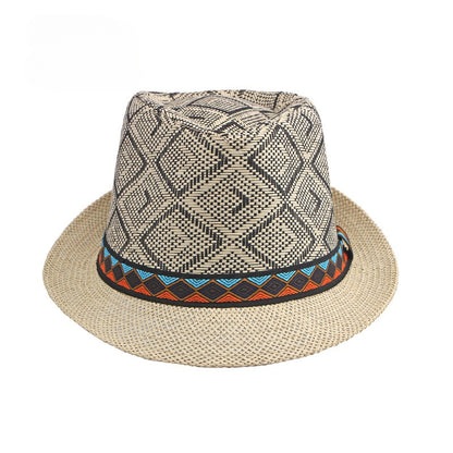 Golexury Men's Hat Woven Straw Sunshade Hat Casual Buckle Beach Sun White Wedding Black Belt Fedoras Jazz Hat Panama Cap