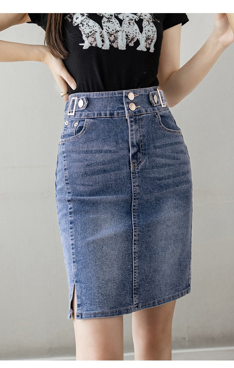 Autumn 2025 Plus Size Skirt For Women High Waist Large Size Slit Black Or Blue Jeans Skirts Korean Fashion Slim Jupe Femme